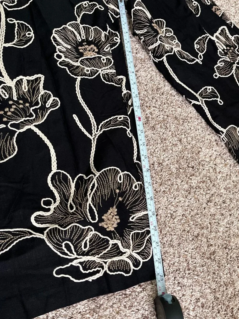 Zara Floral Embroidered Jumpsuit Black Ecru Wide Leg Linen Blend Small Summer